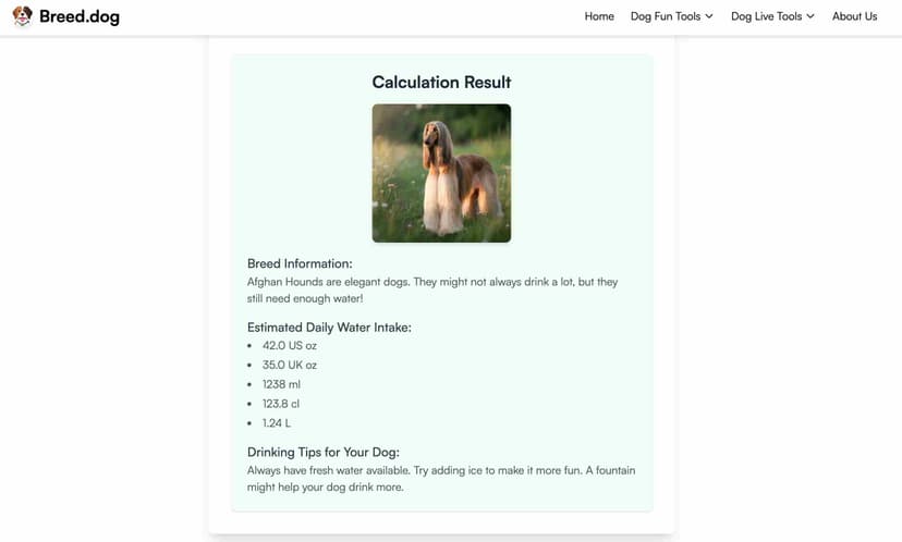 Dog Water Intake Calculator