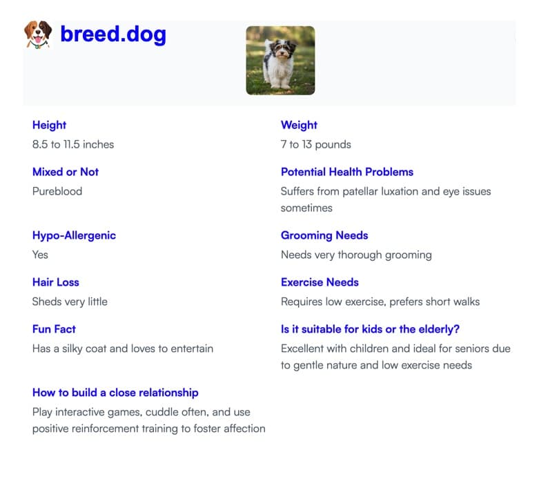 dog breed details info