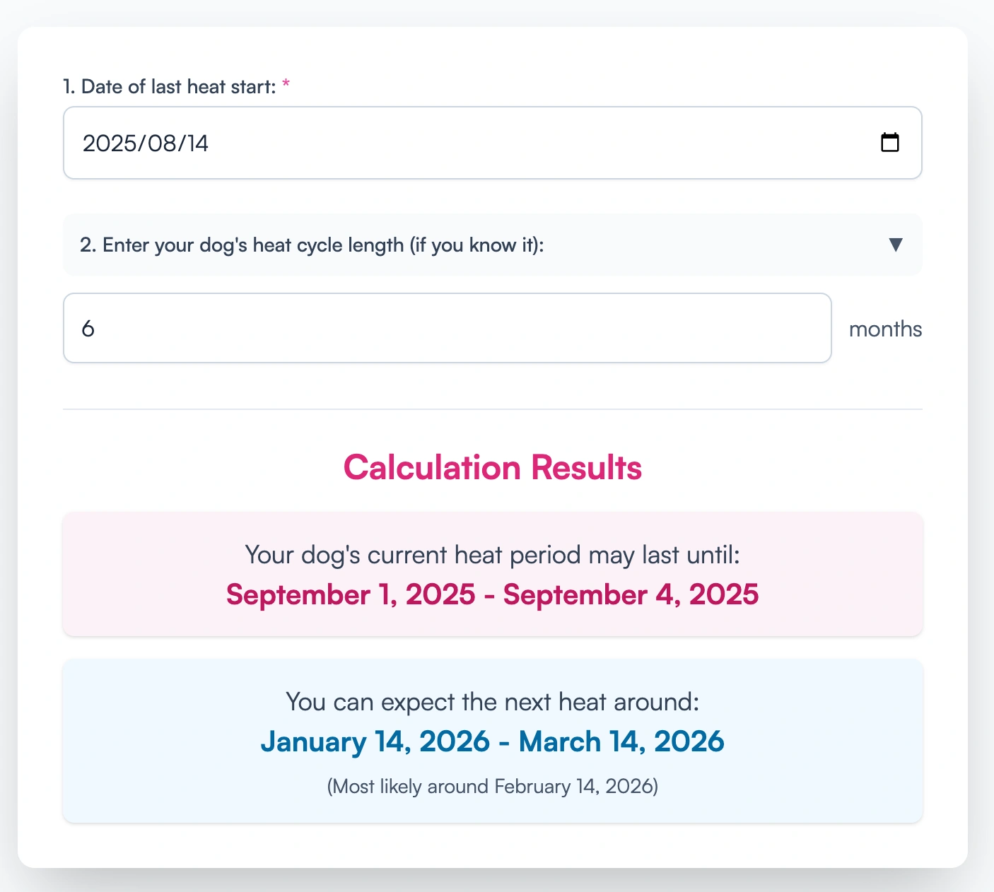 Dog Heat Cycle Calculator