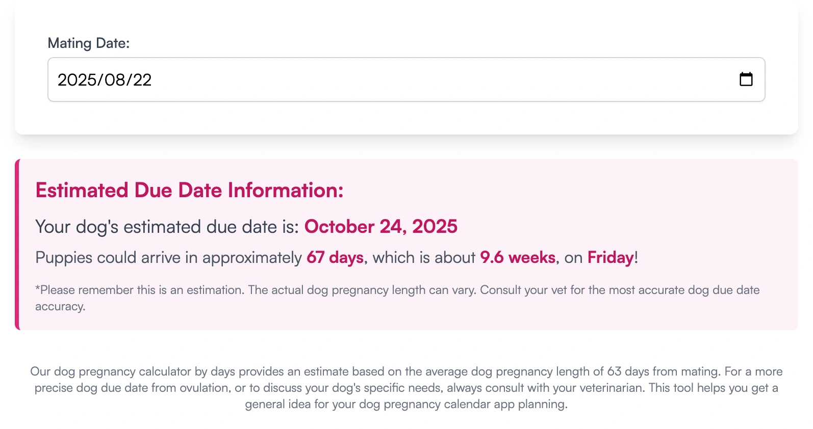 How to use dog pregnancy calculator
