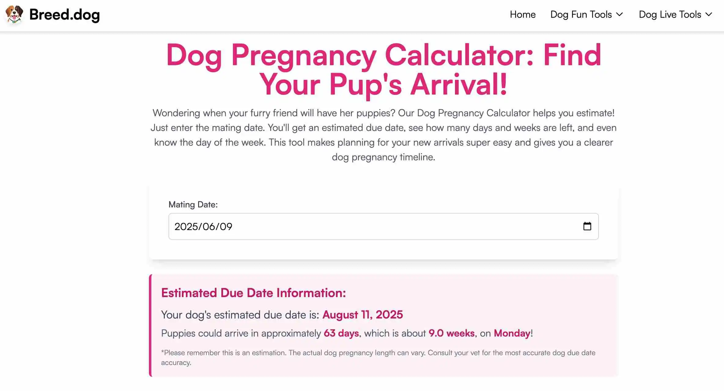 Dog Pregnancy Calculator