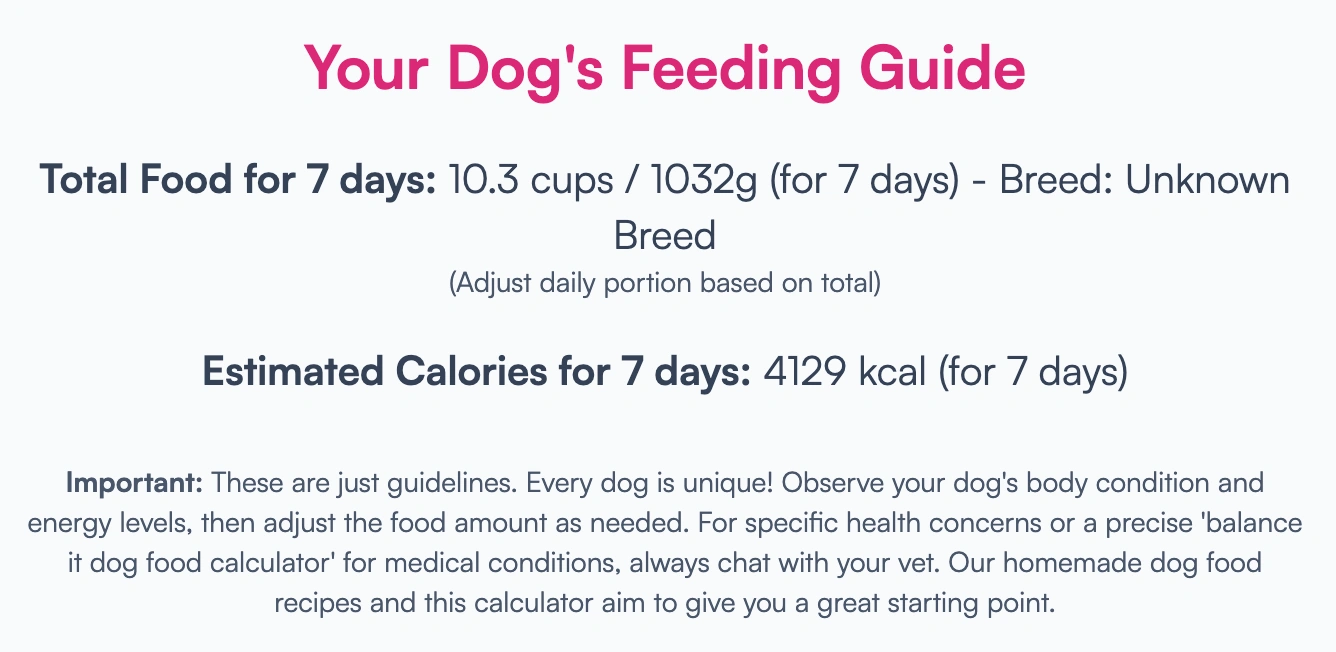 How to use homemade dog food calculator
